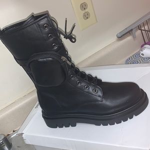 COPY - Black Pu Pocket Side Lace Up Biker Boots